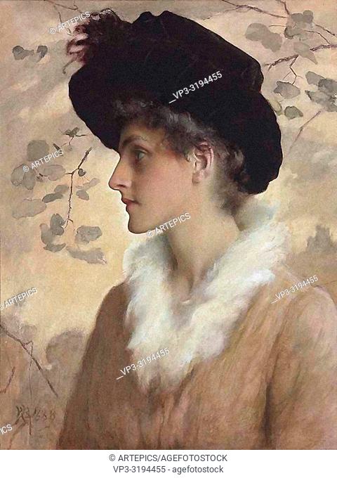 Boughton George Henry - Portrait of a Lady Wearing a Black Hat and Fur Stole
