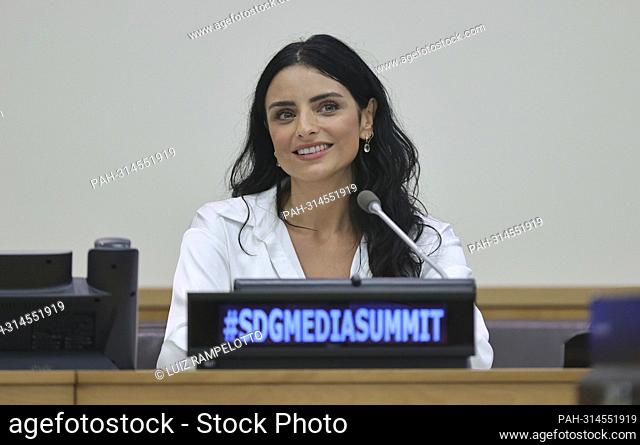 United Nations, New York, USA, September 09, 2022 - Aislinn Derbez, During the SDG Media Summit 2022 (PVBLIC Foundation)Today at the UN Headquarters in New York...