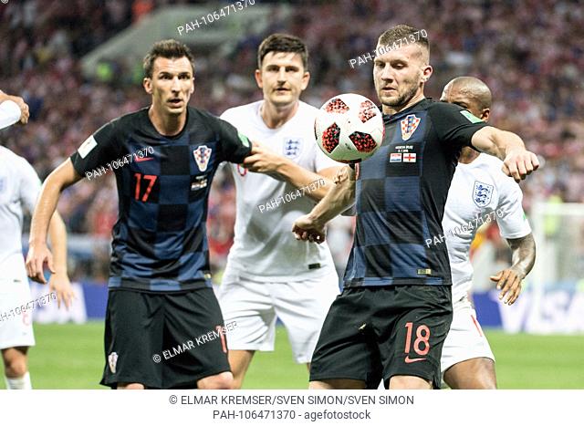 From left to right Mario MANDZUKIC (CRO), Harry MAGUIRE (ENG), Ante REBIC (CRO), Ashley YOUNG (ENG) in the fight for the ball, Action