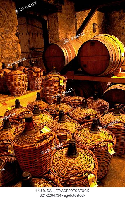 Armagnac aging in the cellar of Maison Gelas, Vic Fezensac, Gers, Midi-Pyrenees, France