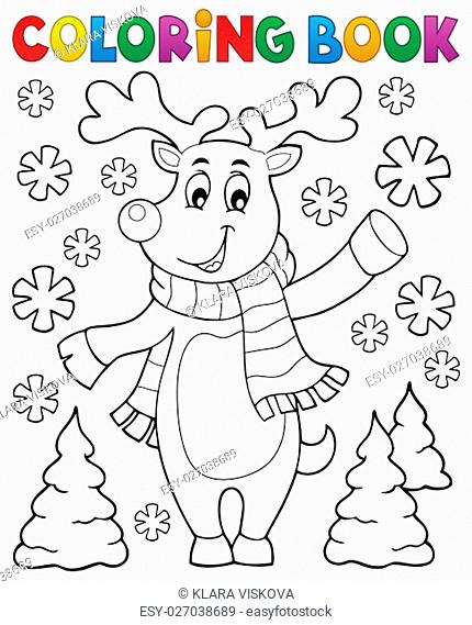 Coloring book stylized Christmas deer - picture illustration