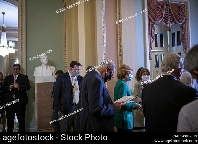 United States Senate Majority Leader Chuck Schumer (Democrat of New York) arrives for a press conference following the Senate Democrat€™s policy luncheon at the...