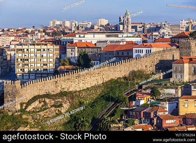 Historical Walls of D. Fernando (or Fernandina Wall) in Porto city on Iberian Peninsula, second largest city in Portugal