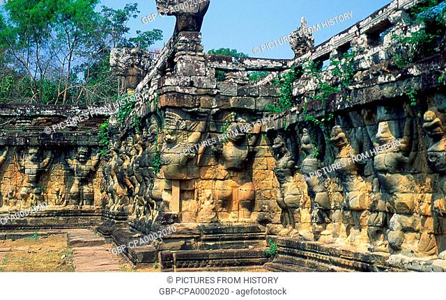 Cambodia: Garudas adorn the middle section of the Terrace of the Elephants, the Terrace of the Elephants, Angkor Thom
