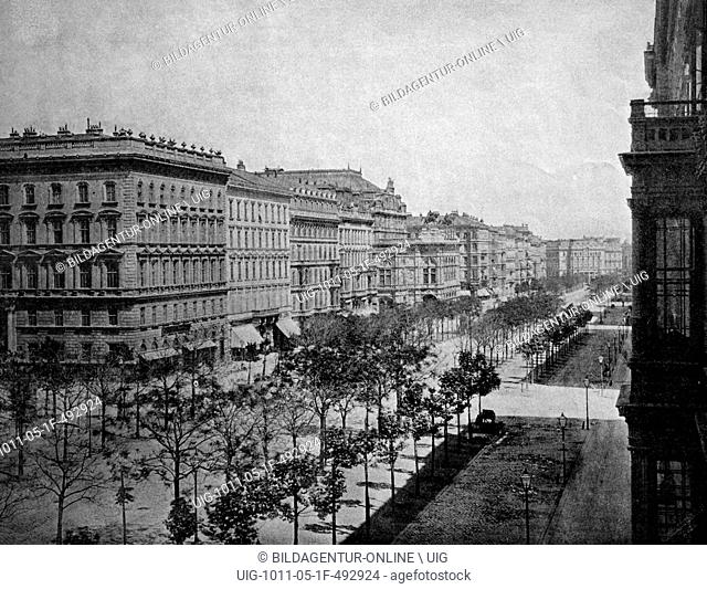 One of the first autotypes of opera ring and kaertner ring in vienna, historical photograph, 1884