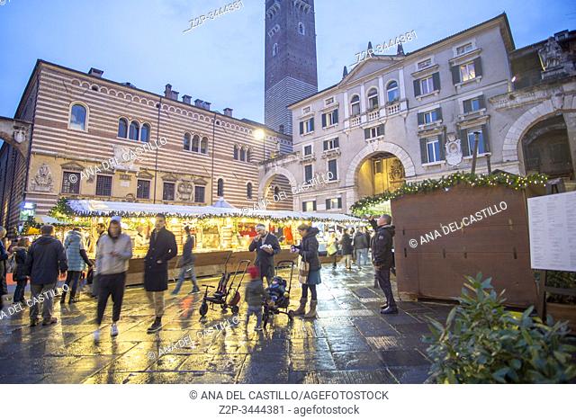 Verona Veneto on November 23, 2019. Christmas market in the Piazza dei Signori