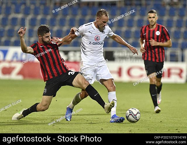 From left Petar Vitanov of Lokomotiv and Josef Divisek of Slovacko in action during the UEFA Europa Conference League, 2nd round return match: FC Slovacko vs...