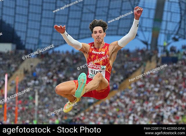 17 August 2022, Bavaria, Munich: European Championships, European Championship, Athletics, Triple Jump, Men, Final at the Olympic Stadium