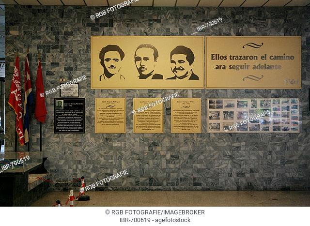 Plaques commemorating revolutionary heroes Adolfo Delgado Rodríguez, José Maria Pérez Capote and Ramón Rodriguez Milan at a train station in Havana, Cuba