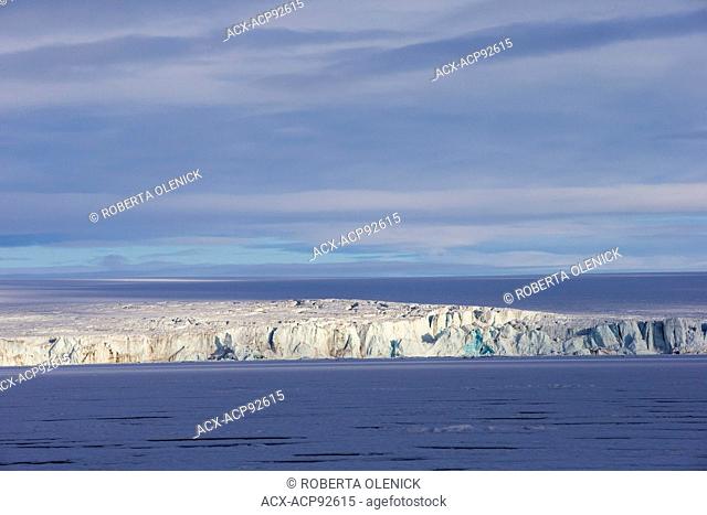 Hochstetterbreen, a glacier south of Hinlopen Strait, with heavy pack ice, Svalbard Archipelago, Arctic Norway