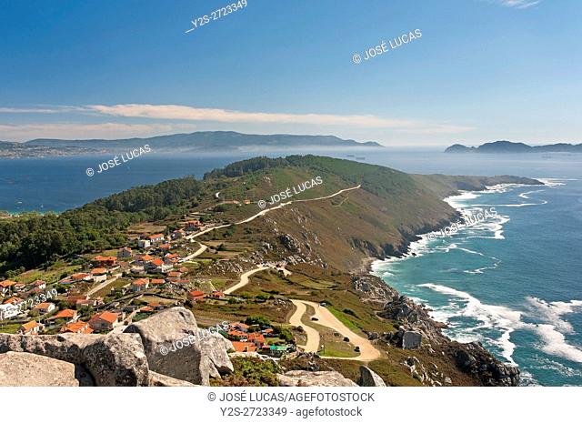 Panoramic view of the Cape Home with fog, Donon, Pontevedra province, Region of Galicia, Spain, Europe