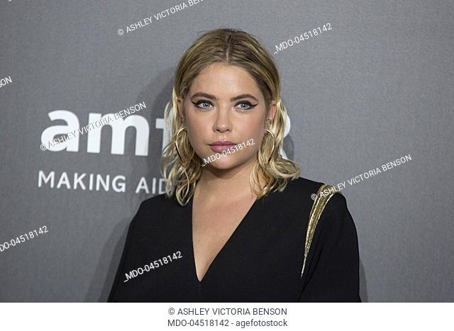 The US actress and model Ashley Victoria Benson attends the Amfar red carpet at Museo della Permanente during Milan Fashion Week