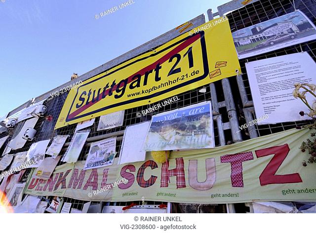 GERMANY : The construction site of the new main station in Stuttgart , Stuttgart 21 / Stuttgart21 , with many protest labels - Stuttgart, Baden-Wuert, Germany
