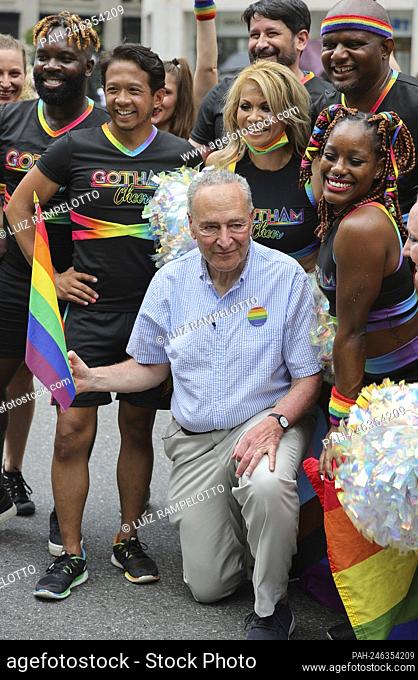 Manhattan, New York, USA, June 27, 2021 - Senator Chuck Schumer along with Thousands of People Participated on the 2021 Gay Pride Parade Today in New York City