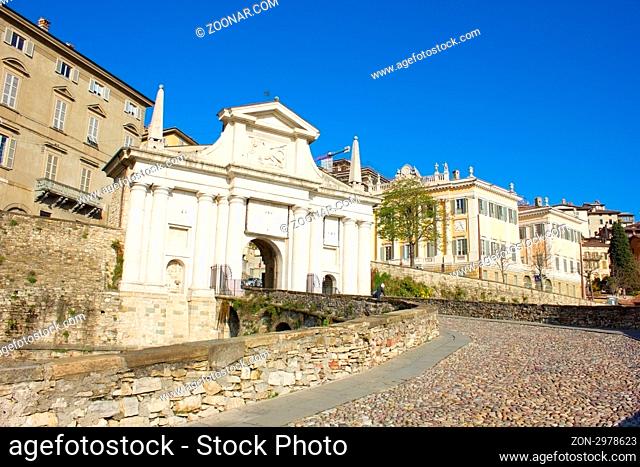 road to city gate Porta San Giacomo, Bergamo, Italy