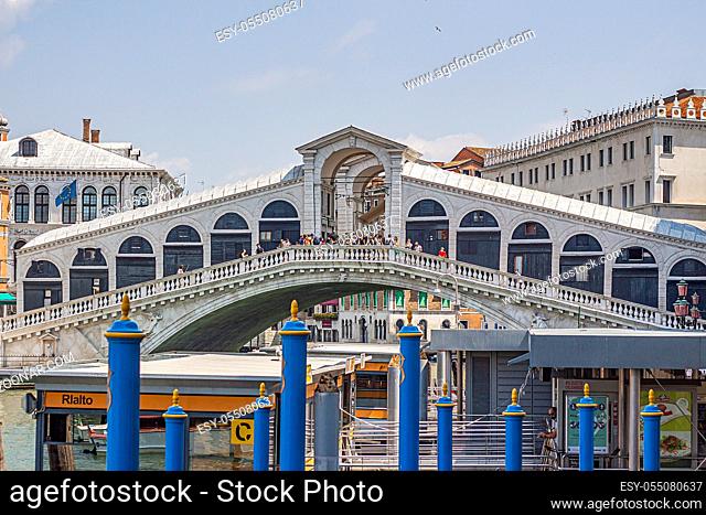 VENICE, ITALY 2 JULY 2020: Rialto bridge in Venice in Italy