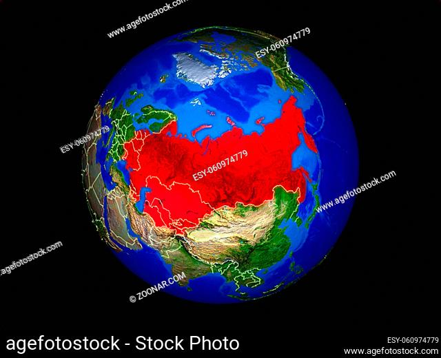Former Soviet Union on planet planet Earth with country borders. Extremely detailed planet surface. 3D illustration. Elements of this image furnished by NASA