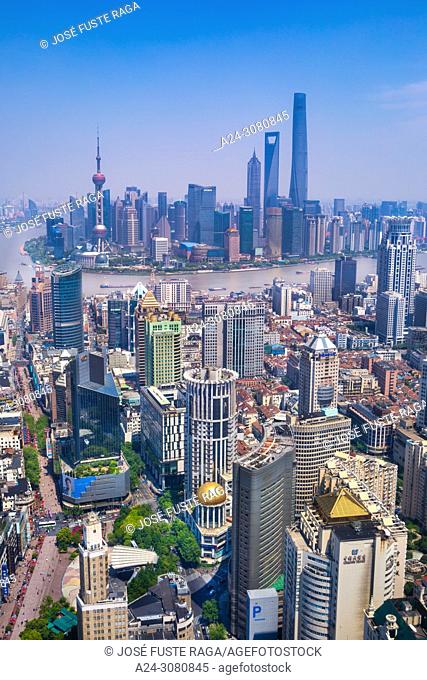 China, Shanghai City, Nanjin Lu, Pudong District, Lujiazui Area, Jin Mao Bldg. , World Financial Center and Shanghai Tower