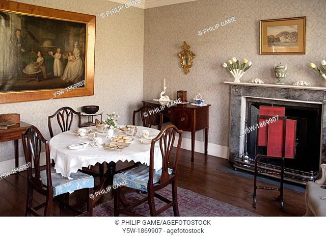 Dining room in the 18th-century Rosehill House, home of a Quaker family of ironmasters at Coalbrookdale in the Ironbridge Gorge, Shropshire, England