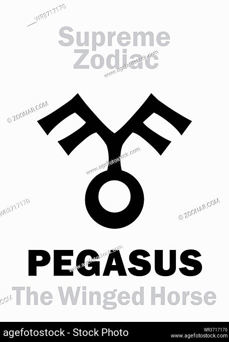 Astrology Alphabet: PEGASUS «Volucer Equus» (The Winged Horse), constellation Pegasus. Sign of Supreme Zodiac (External circle)