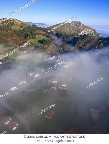 Aerial view, Liendo, Cantabrian Sea, Liendo Valley, Cantabria, Spain, Europe