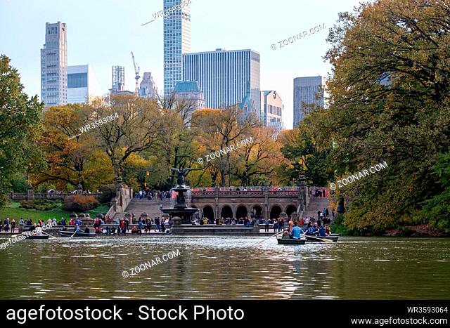 New York City - USA - Oct 25 2019: Fall foliage color of Central Park in Manhattan