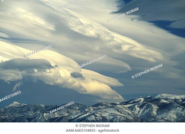 Orographic lenticular Wave Clouds on Lee Side of Sierra Nevada, California, above Coyote Ridge, Inyo Co