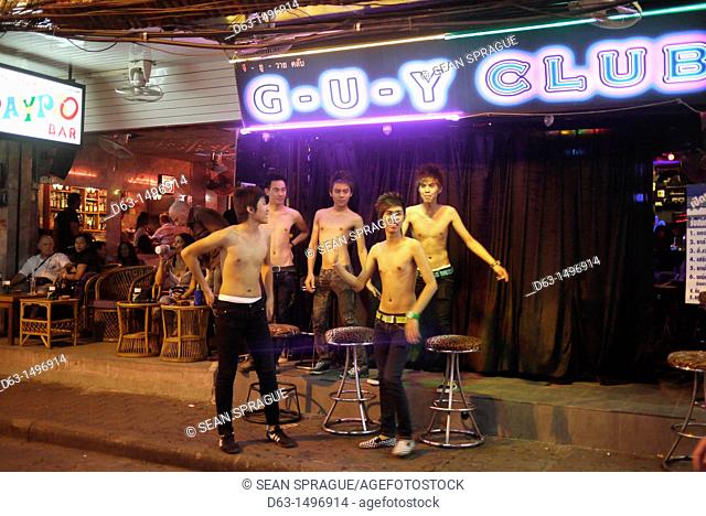 Gay boy prostitutes outside a gay bar, Pattaya beach resort and centre for sex tourism, Thailand