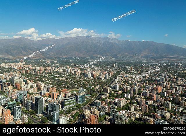 Panoramic city view from the Gran Torre Santiago in Santiago de Chile