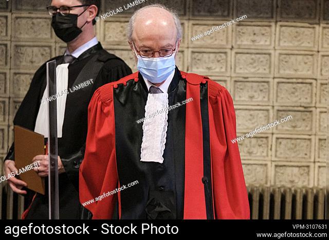 Chairman of the court Michel Charpentier pictured during the jury constitution session at the assizes trial of Sami Haenen (44) from Flemalle