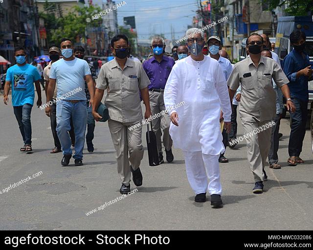 Opposition leader Manik Sarkar going to the location of the protest organised by CPI (M), over various demands. Agartala, Tripura, India