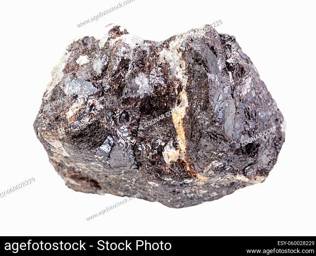 closeup of sample of natural mineral from geological collection - raw Sphalerite (zink ore) stone isolated on white background