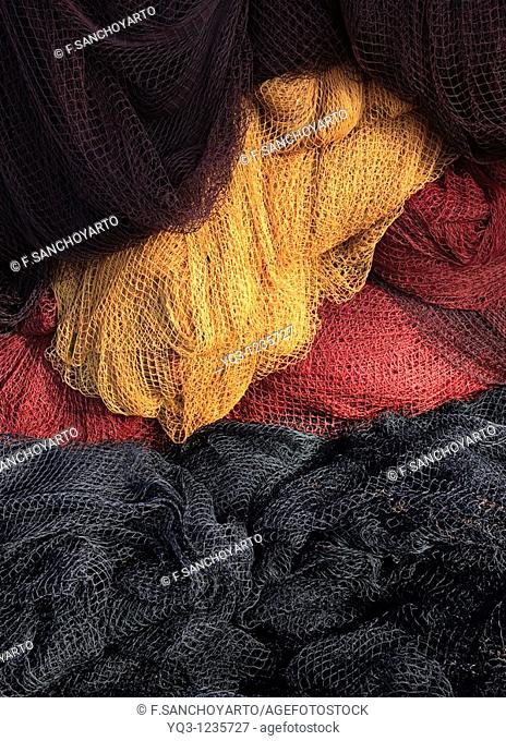 Fishing nets at port, Castro Urdiales, Cantabria, Spain