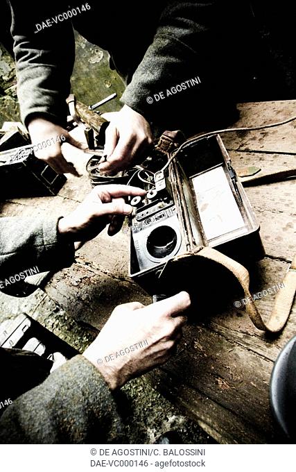Field telephone issued to the Red Army, Stalingrad, winter 1943. Second World War, 20th century. Historical reenactment