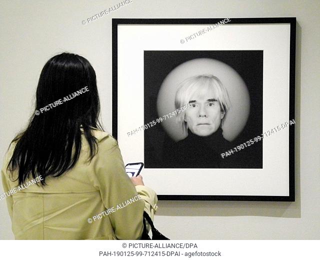 24 January 2019, US, New York: A portrait of Andy Warhol by photographer Robert Mapplethorpe can be seen in the exhibition ""Implicit Tensions: Mapplethorpe...