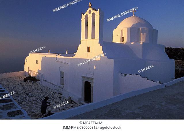 Monastery of Zoodohos Pigi, built on the peak of a rock, Sikinos, Cyclades, Greece