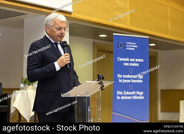 MR's Didier Reynders pictured during the opening ceremony of the Belgian part of the Conference on the Future of Europe, at the Egmont Palace (Egmontpaleis -...