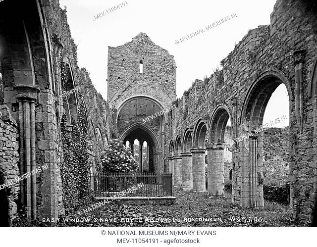 East Window and Nave, Boyle Abbey, Co Roscommon - a view inside the derelict abbey. (Location: Republic of Ireland: County Roscommon)