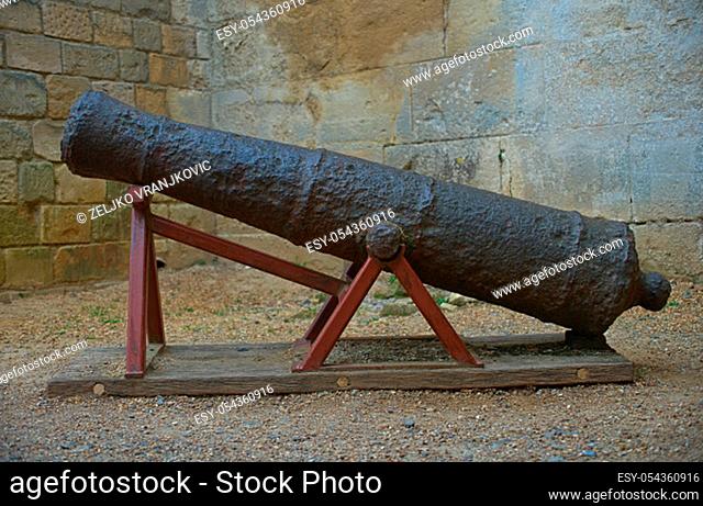 Side view on old naval antique cannon