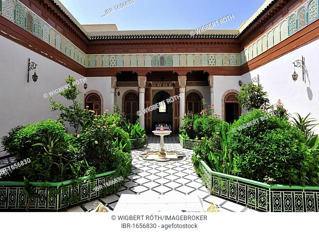 Riad, a traditional townhouse with an inner courtyard with a fountain, Marrakech, Morocco, Africa