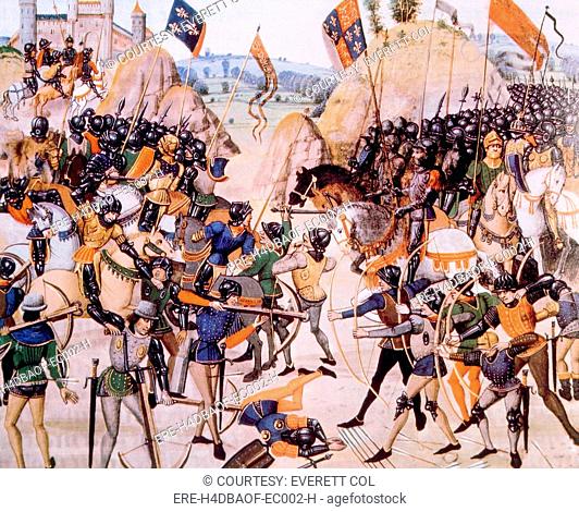 The Battle of Crecy, Edward III of England defeats Philip VI of France, August 26, 1346