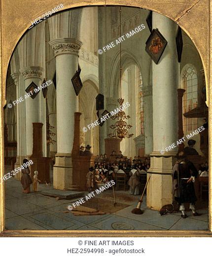 View inside the Saint Bavo church in Haarlem during mass, 1666. Found in the collection of the Museum Boijmans Van Beuningen, Rotterdam