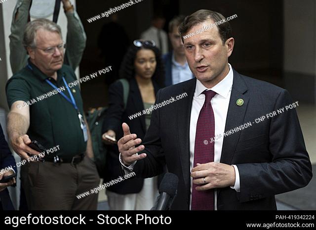 United States Representative Daniel Goldman (Democrat of New York) speaks to reporters about the closed-door testimony with the US House Committee on Oversight...