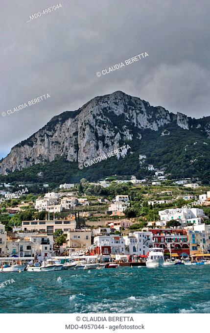 The marina of Capri. In the background, the Mount Solaro, the tallest peak in the isle. September 2014