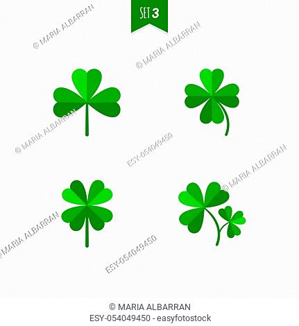 Luck clover leaves vector set isolated on white background. Four and three leaf clover. Flat illustration