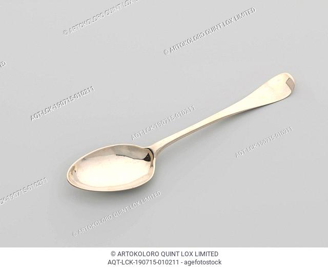 Dessert spoon with the Clifford helmet sign, The egg-shaped bowl is connected to the flat, curved handle by means of some praise