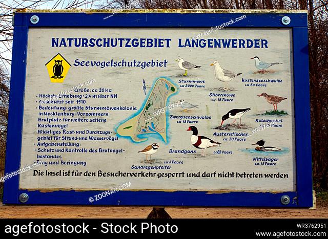 Infotafel am Naturschutzgebiet Langenwerder, Gollwitz, Insel Poel, Mecklenburg-Vorpommern, Deutschland