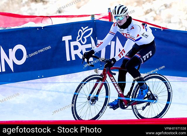 British Cameron Mason pictured during warming up before the men's elite race at the Val di Sole Trentino cyclocross cycling event