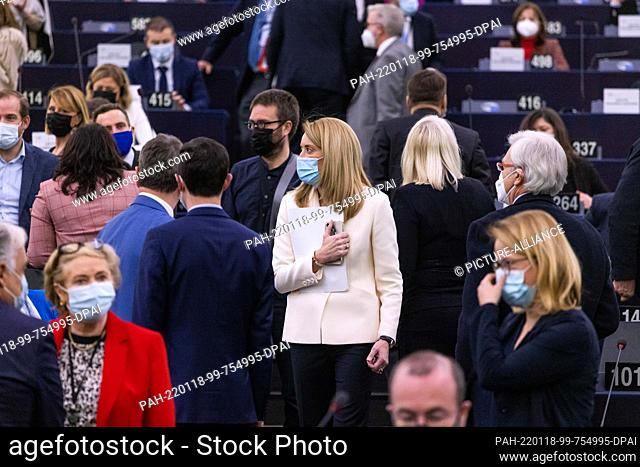 18 January 2022, France, Straßburg: Roberta Metsola (M, Partit Nazzjonalista), EPP Group, stands in the European Parliament building before the announcement of...
