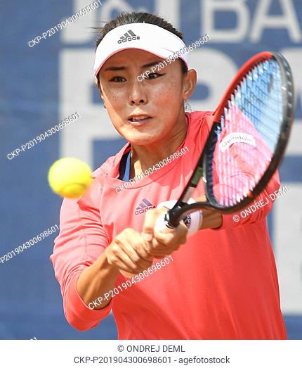 Tennis player Wang Qiang (China) is seen during match against Margarita Gasparyan (Russia) within the 1st round of the J&T Banka Prague Open, on April 30, 2019
